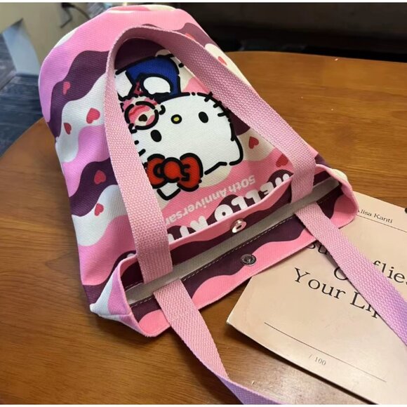 Hello Kitty 50th Anniversary Bucket Tote Bag – Cute Canvas Handbag, Pink Cartoon - Picture 2 of 3